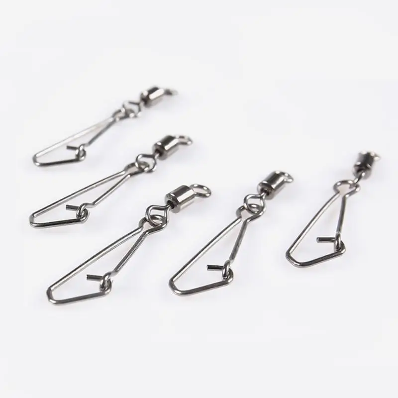

50pcs/lot Fishing Swivels Stainless Steel Rolling Swivel With Hooked Snap MS+ZQ Fishing Hook Connector Fishing Accessories