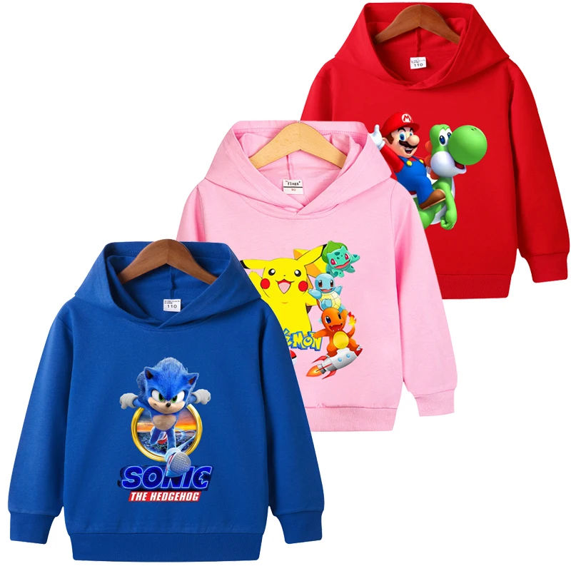 

Новинка 2022, детская одежда на весну и осень, свитшоты с принтом покемона для мальчиков и девочек, толстовка с мультяшным принтом