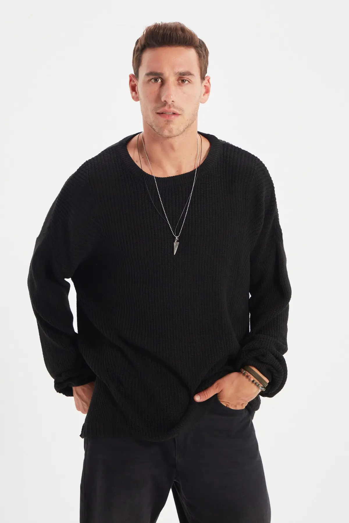

Men's Oversize wide mold side slit detailed sweater tmnaz0552
