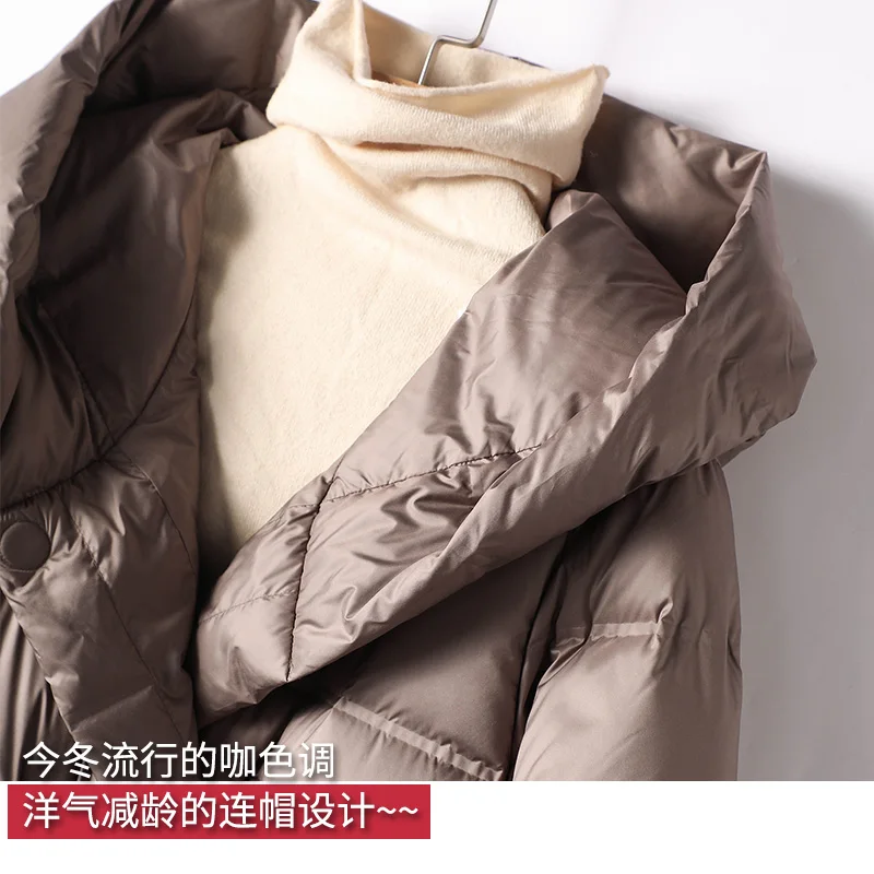 Fashion Design New Abrigos Mujer Invierno 2022  Winter Coat Women  90%  White Duck Down  Long  Luxury  Magnetic Clasp Hood