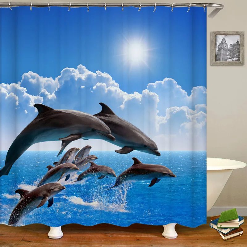 

Shower Curtain Liner,Sea Theme Shower Curtain with 12 Hooks, Washable Dolphin Waterproof Shower Curtain for Bathroom Decor