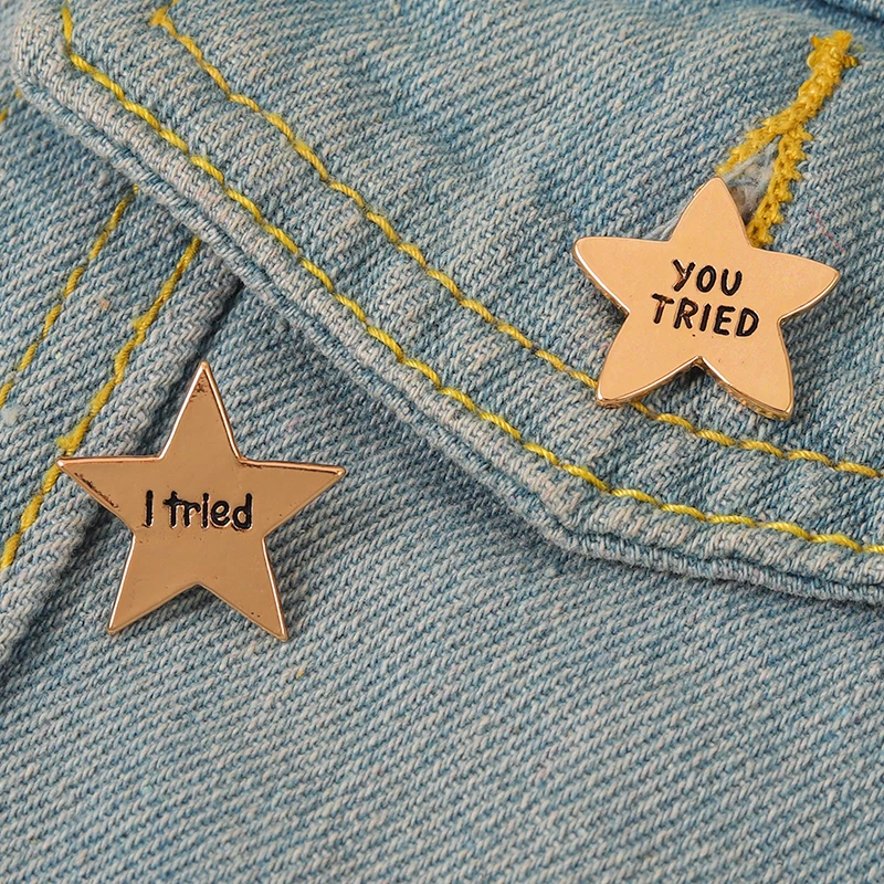 

I Tired You Tired Pentagram Enamel Pins Gold Color Brooch Decorative Lapel Pin Fashion Clothes Hat Packpack Badge Jewelry Gift