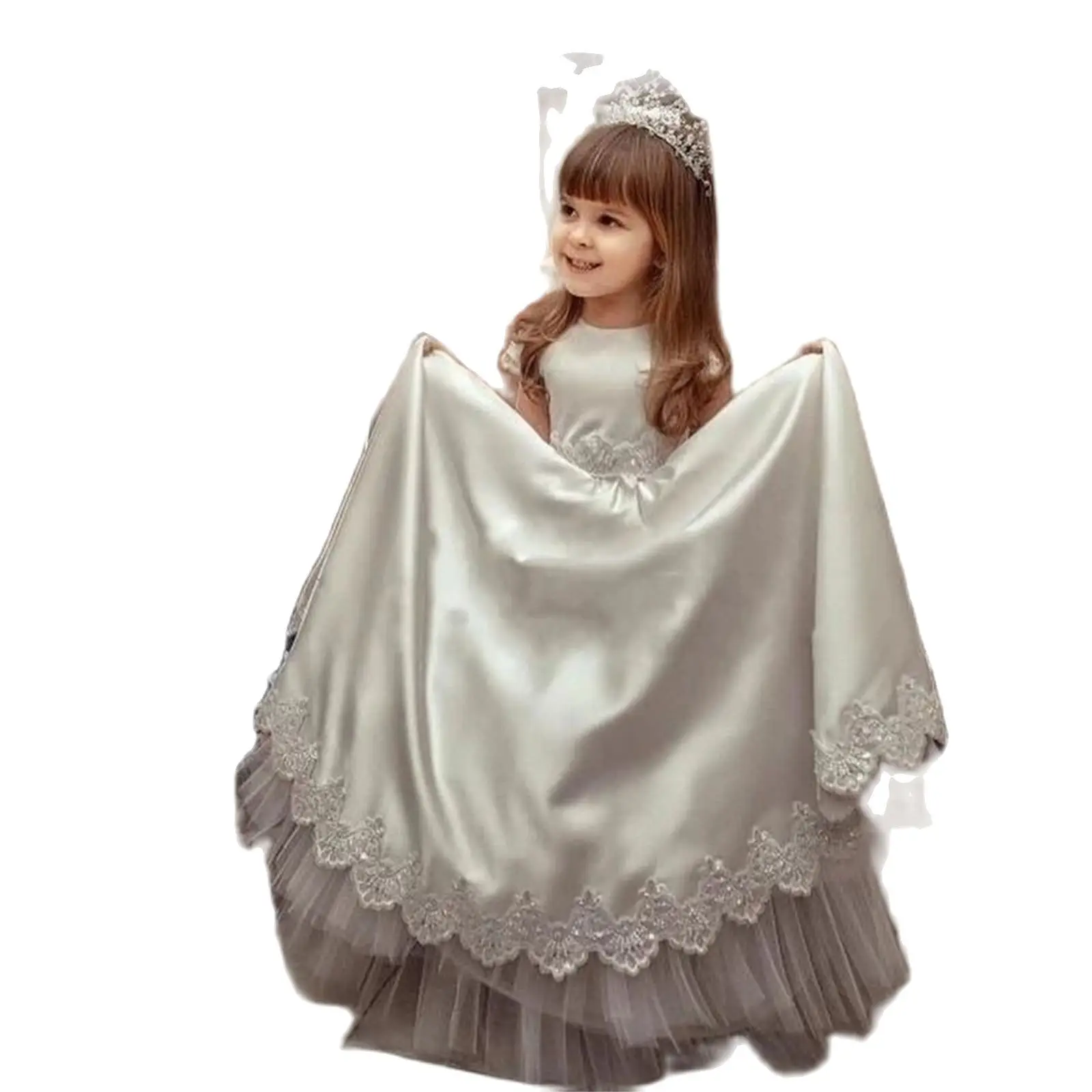 

DY_2019 Свадебные платья для девочек с цветочным принтом и бантом, цвет слоновой кости, женское длинное платье принцессы, официальное платье для причастия