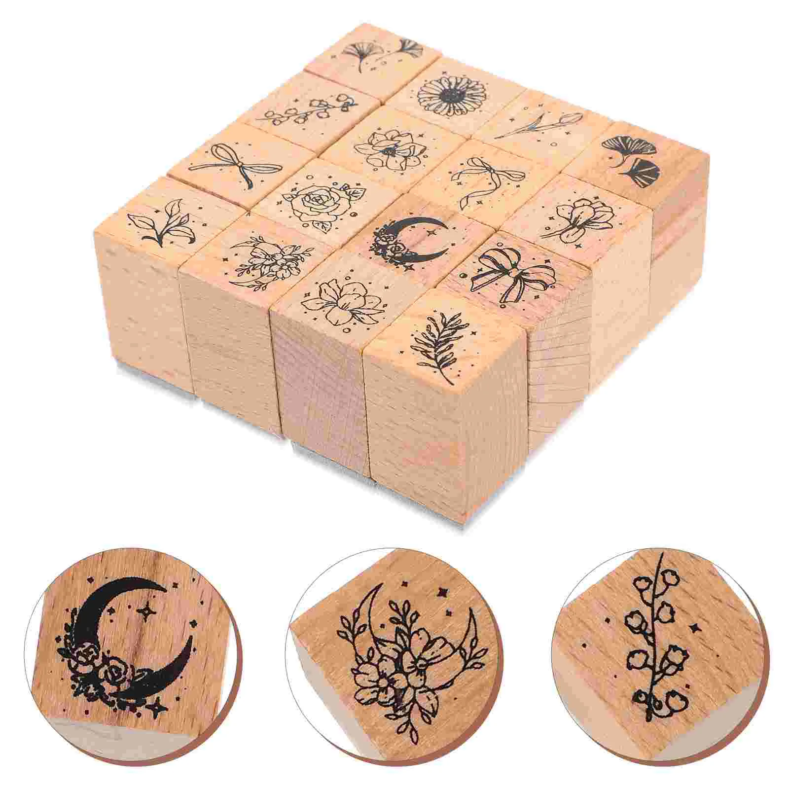 

16 Pcs Ink Stamp Wooden Stamper DIY Scrapbook Hand Account Cards Stamps Crafting Child
