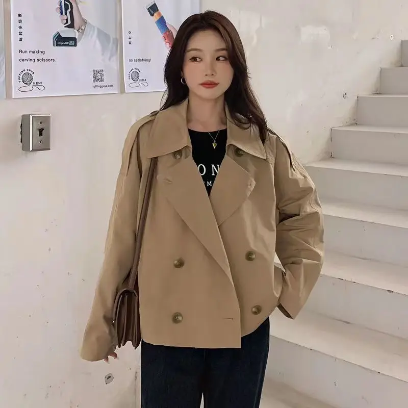 

Khaki Color Small Stature Short Windbreaker Women's 2023 New Autumn Korean Version Loose Fitting Westernized Age Reducing Casual