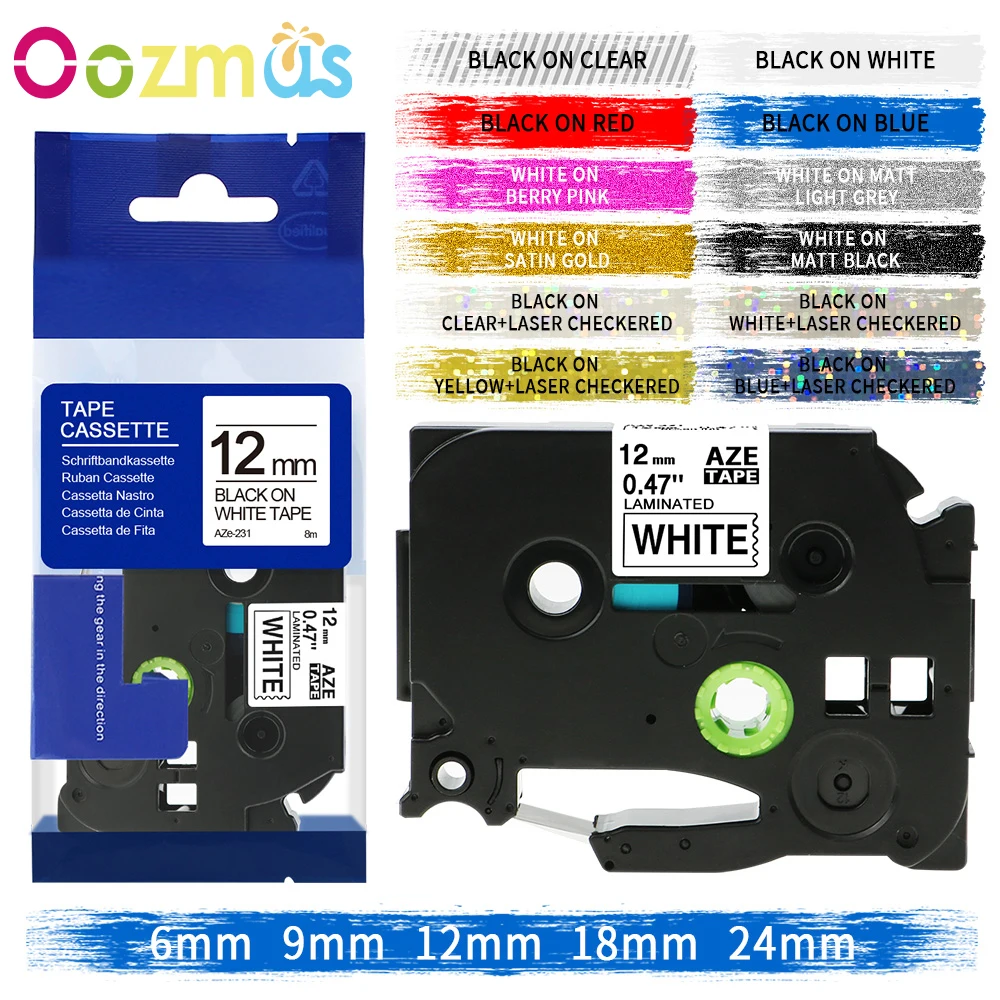 

31 Colors TZE 231 631 Laminated Label Tape 12mm Compatible for Label Makers for Brother P-touch PT-H110 PT-HD200 Label Printer