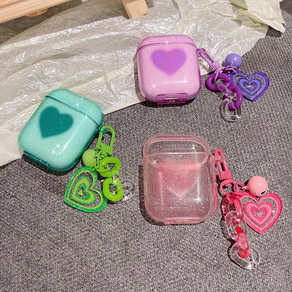 

INS корейский блестящий брелок с градиентной подвеской в форме сердца для Apple Airpods 1 2 3 Pro защитный чехол для беспроводных наушников Air pods