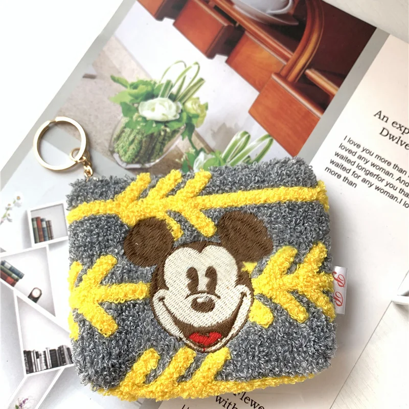 Disney Cute Minnie Wool Embroidery Mickey Coin Purse Cartoon PU Key Bag Student Car Door Card Storage