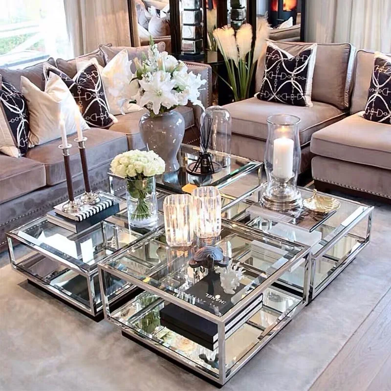 

Новый дизайн, домашняя мебель для гостиной, квадратный журнальный столик из нержавеющей стали, столешница золотого цвета со стеклянной сто...