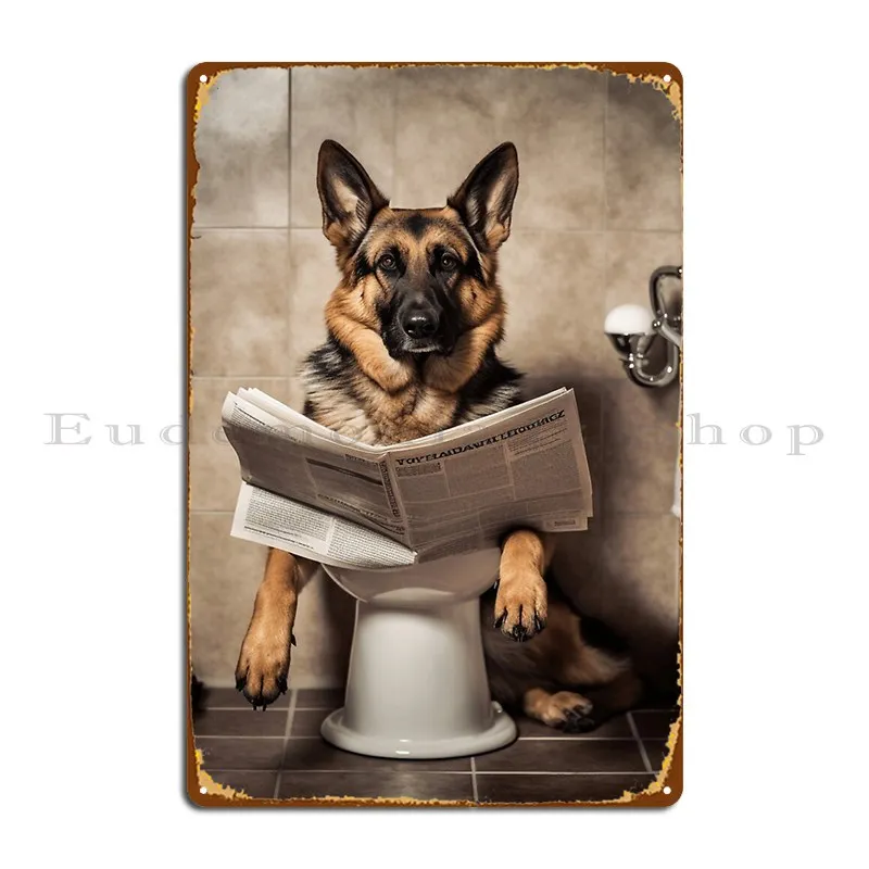 Немецкий овчаг сидящий на унитазе газета для чтения забавная собака картина