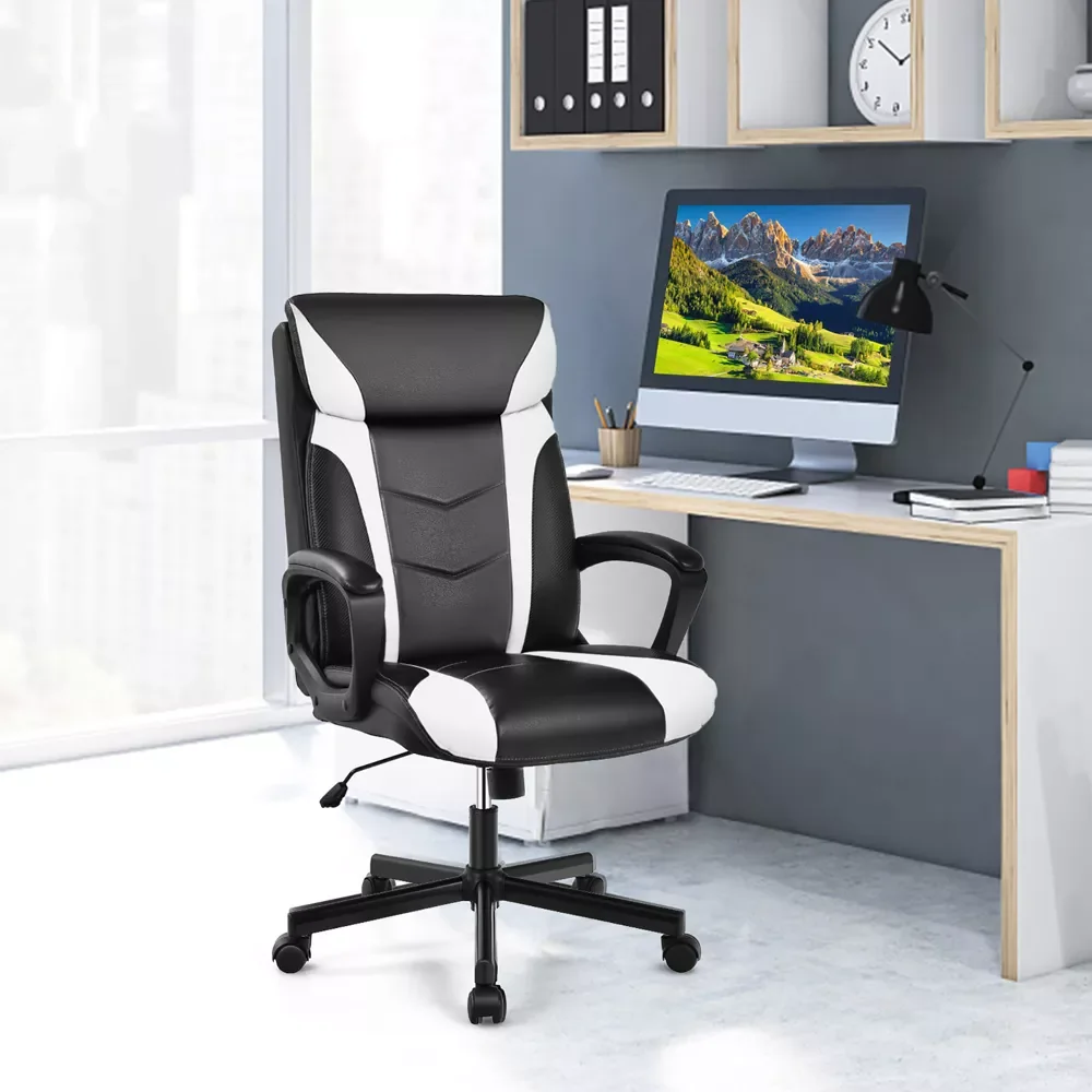 Computer Desk Chair Swivel Gaming Pu Leather W/padded Armres