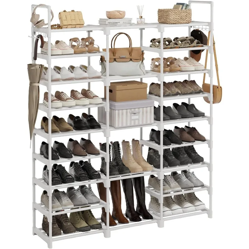 

WOWLIVE 9 Tiers Large Shoe Rack Storage Organizer for Closet 50-55 Pairs Shoe Tower Unit Shelf Durable Metal Pipes with Plastic