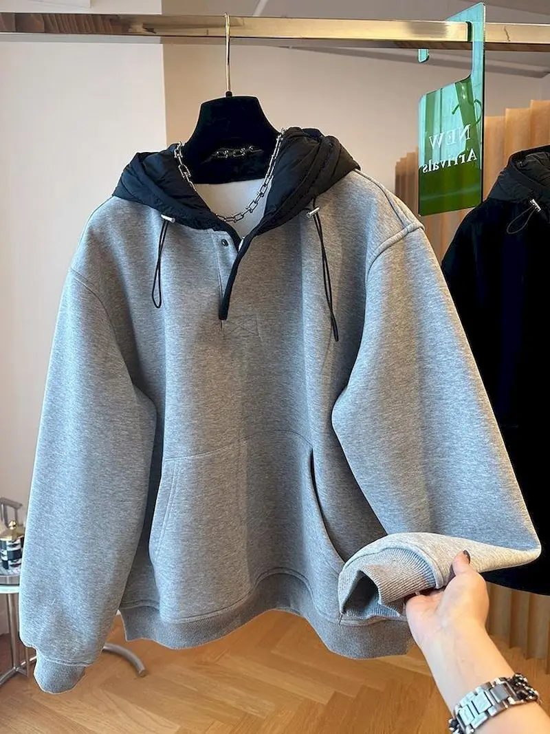 Толстовка женская оверсайз Свободный Повседневный контрастный пуловер с