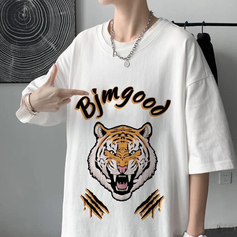 

Хлопковая мужская рубашка с животными, модные футболки большого размера 5XL, белая Повседневная забавная футболка, лето