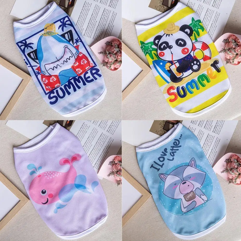 

Polyester Cute Thin Vest Breathable Small Cartoon Party Universal Dog Cat Clothes Pet For Teddy Pomeranian Dog All-match