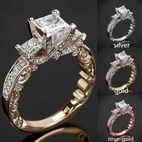 exquisite silver and gold rose gold fashion womens princess square zircon engagement rings for women wedding jewelry