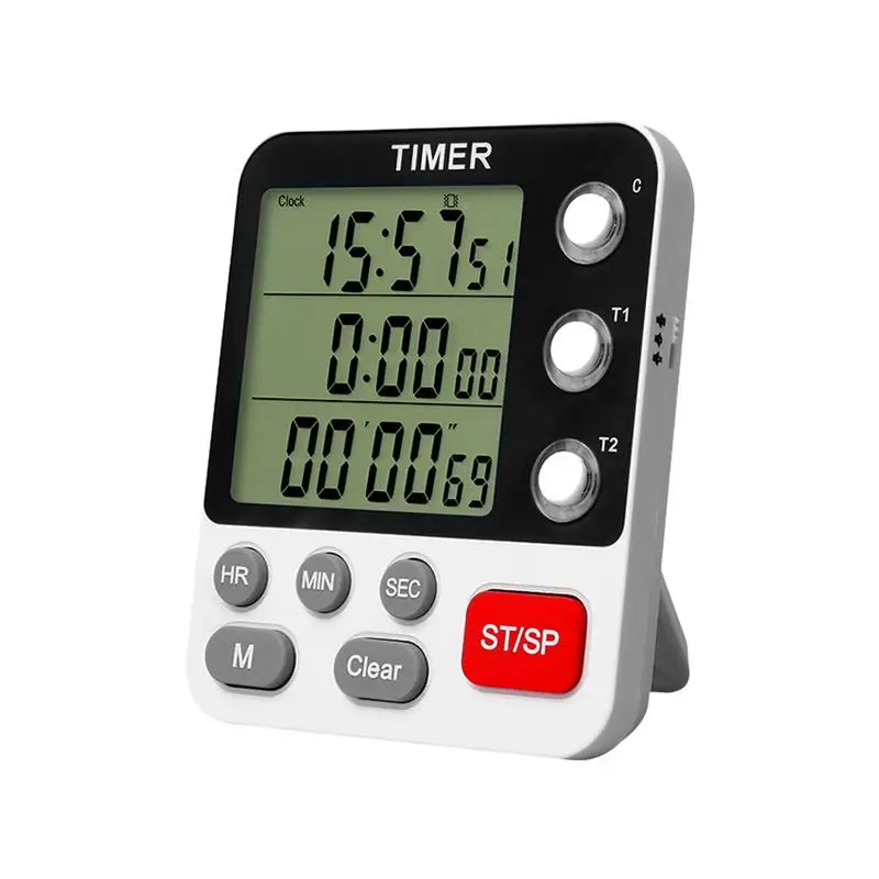 

3 Channels Kitchen Timer Digital Count UP/Down Timer Cooking Stopwatch Large Display Adjustable Volume With Large LCD Display