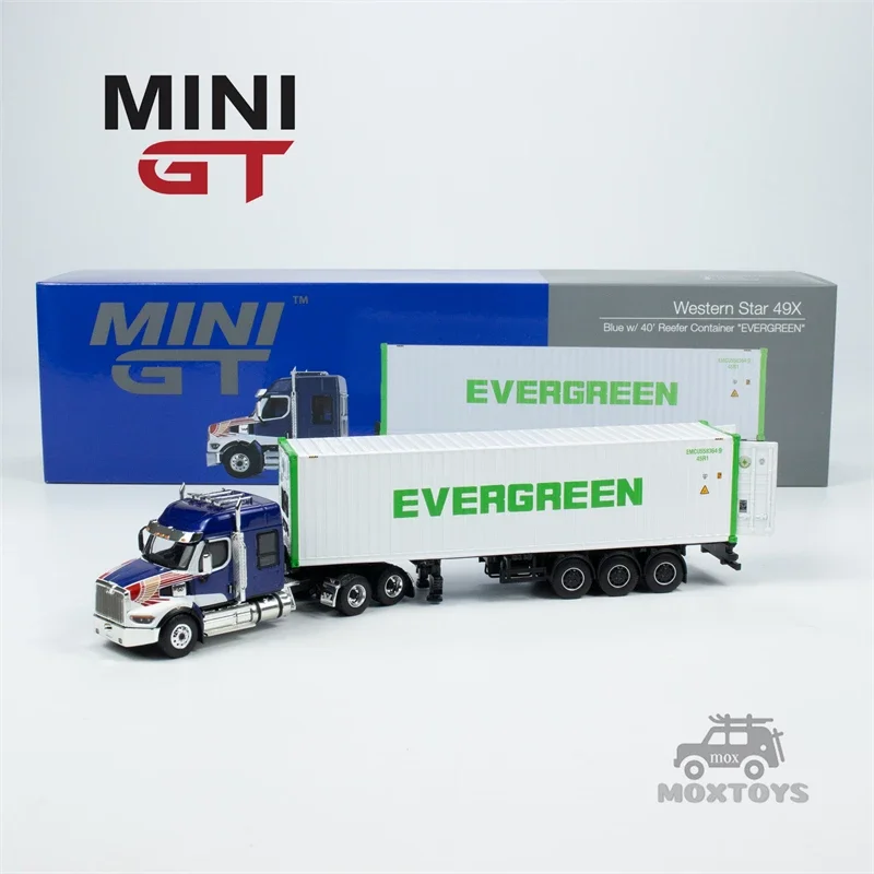 MINI GT 1:64 Western Star 49X Синий с 40-дюймовым контейнером для перегонки EVERGREEN Литая под
