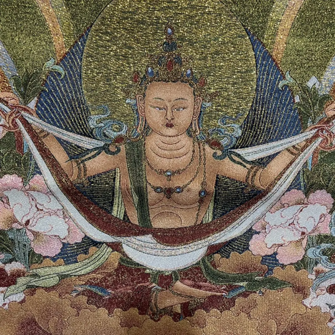35 &quotТханка вышивка тибетский буддизм шелковая зеленая Тара сидящий Будда Тханка