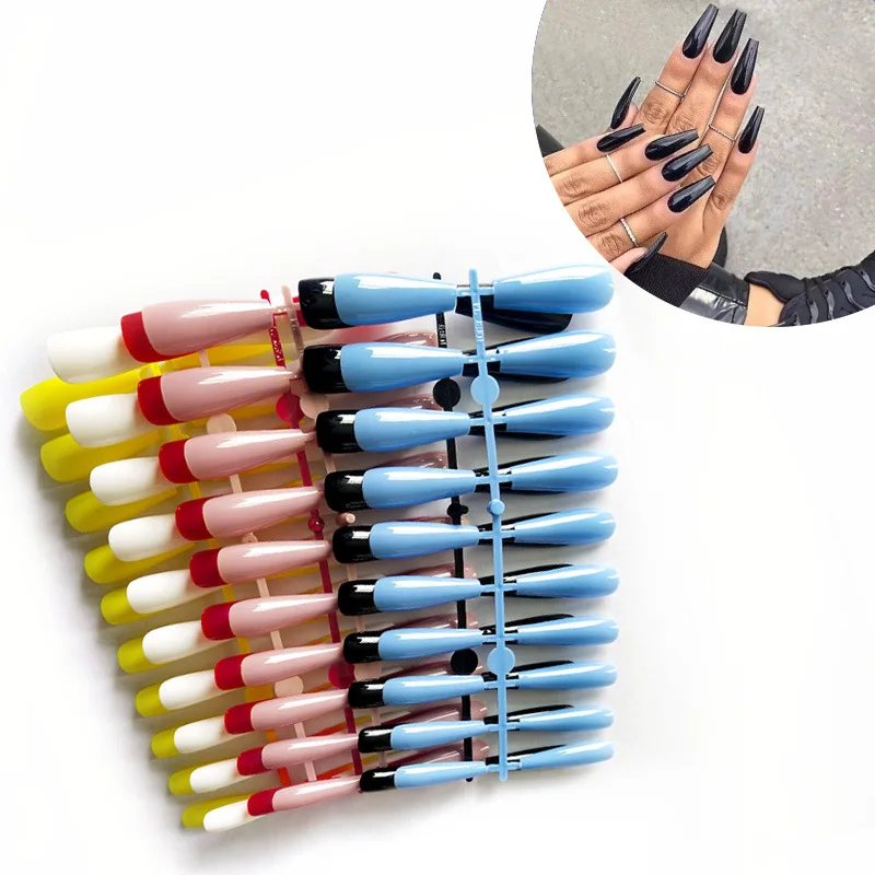 

240PCS European and American Style Long Coffin Armor Trapezoidal Fake Nails Solid Color Bright Fritters Loaded with Ballet Armor