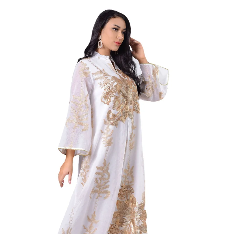 Middle East New Gold Sequin Embroidery Yarn Muslim Women Jalabiya Dubai Arab Eid Al-Fitr Abaya Light Luxury Ladies Party Dress