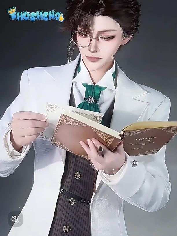 Фото Костюм для косплея Identity V Novelist Orpheus, новый белый костюм для мужчин и женщин на Хэллоуин и Рождество, пиджак, жилет, галстук, аксессуары, униформа