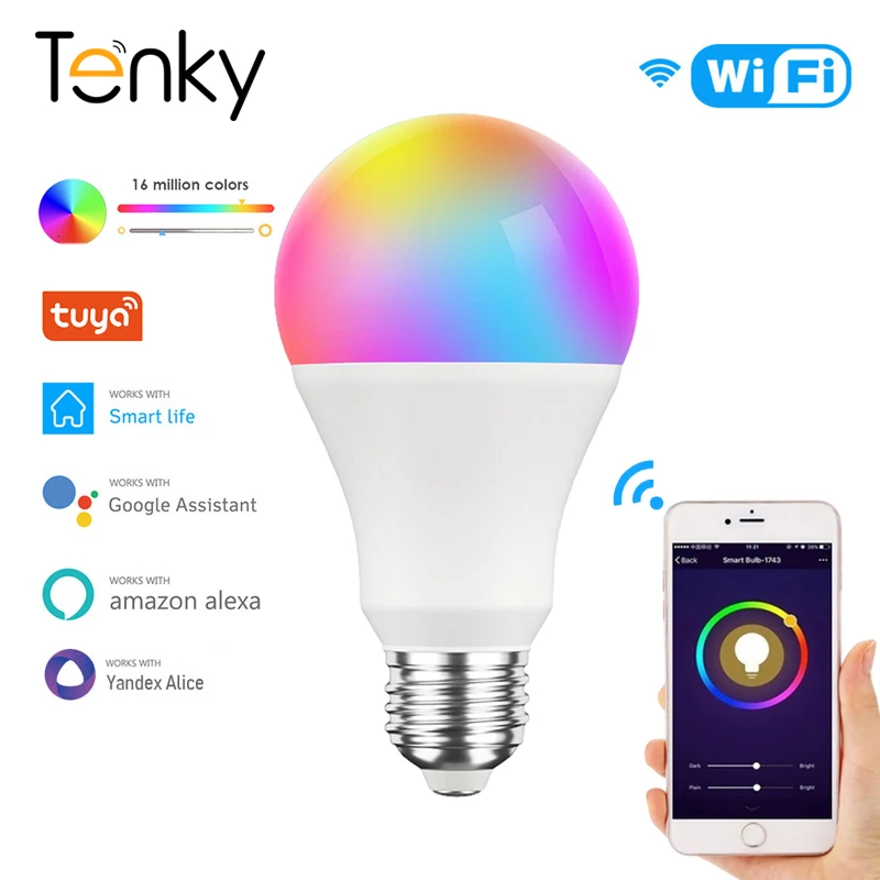 

Tuya WiFi Smart Magic Bulbs E27 B22 RGBCW 9/15W LED Light Bulb Smart Life APP Control Support Alexa Google Home Yandex Alice