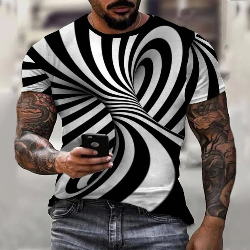

Black And White Abstract Visual Impact 3D Art Print Fashion Brand Men's T-Shirt Short Sleeve Streetwear Oversize XXS-6XL