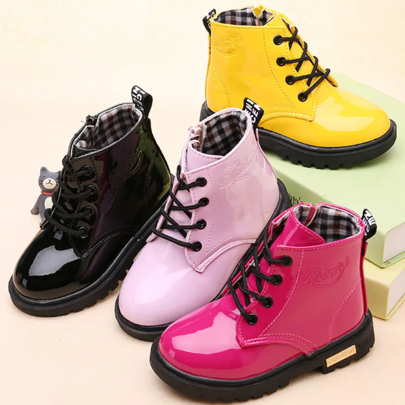 

New Children Shoes Boots for Children Size 21-36 Martin Boots for Girl PU Leather Waterproof Winter Kids Snow Shoes Girls Boots
