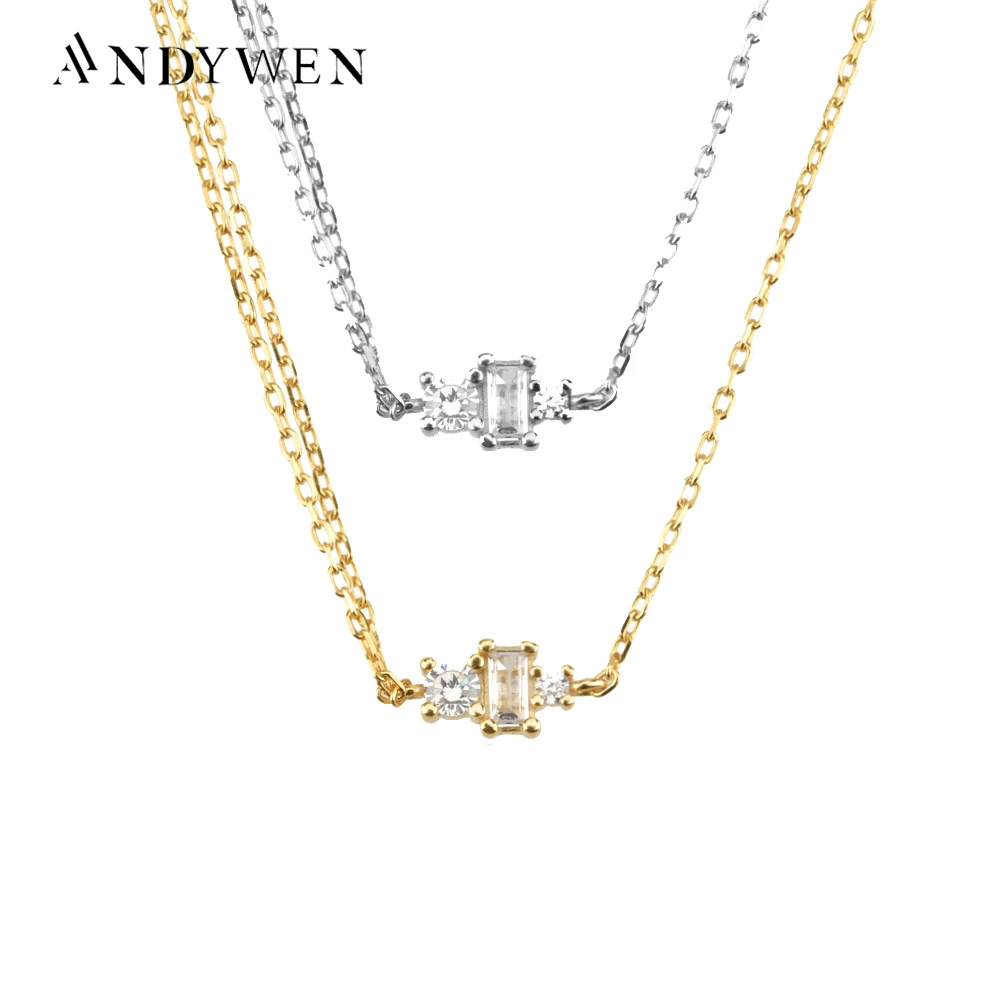 

ANDYWEN 925 Sterling Silver Gold Double Chain Zircon CZ Charm Choker Neckace Long Chains Women Wedding Jewelry For Women Jewels