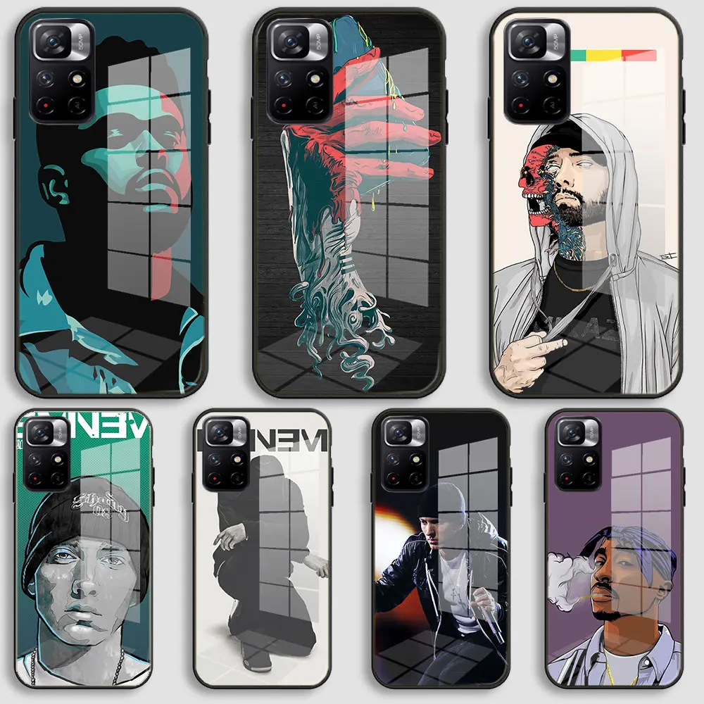 Black Soft Bag Glass Case For Xiaomi Redmi 10 9 8 7 9a 8a 7a Silicone Cover Hip Hop Rapper Eminem rap