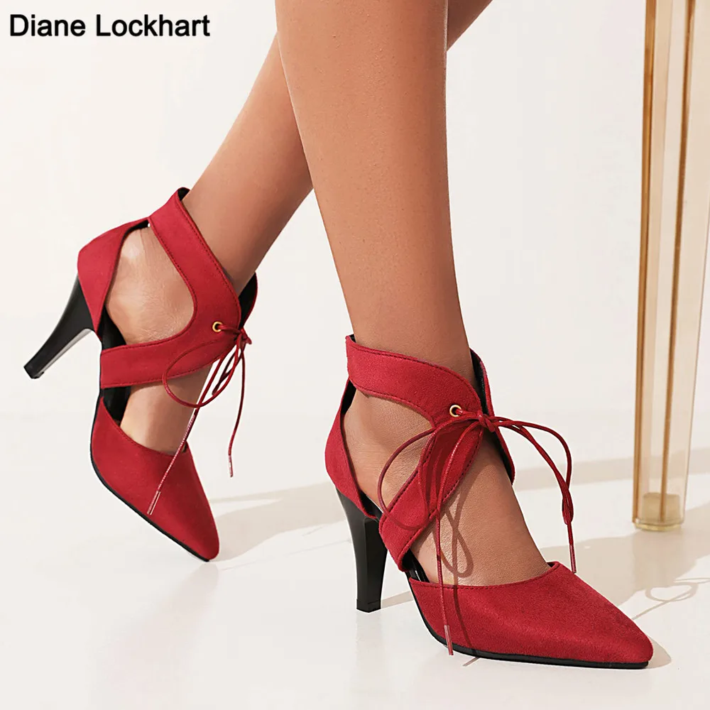 

Women Cross-tied Gladiator Pumps High Heels Shoes Sexy Black Pointed Toe Thin Heels Sandal Escarpins Femme Party Wedding Shoes
