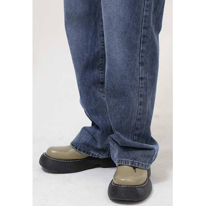 Men's Wear 2022 New Vintage Recreational Blue Double Trouser Head Jeans Loose Straight Cylinder Broad Leg Trousers Autumn Female