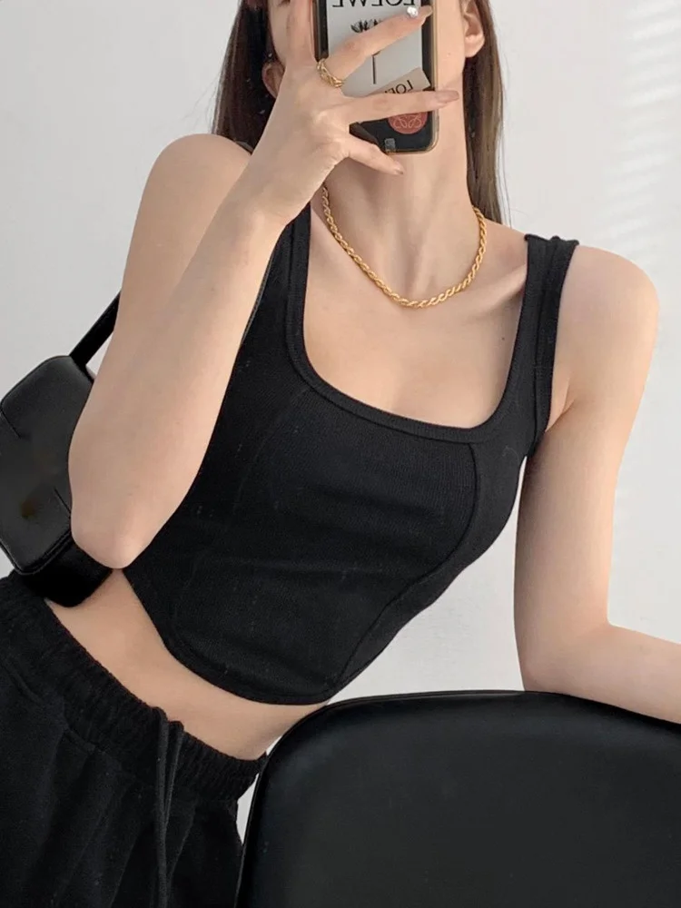 

Женский короткий жилет с квадратным вырезом, однотонный облегающий топ с вырезами, короткая майка для девушек, модель HF3P на лето