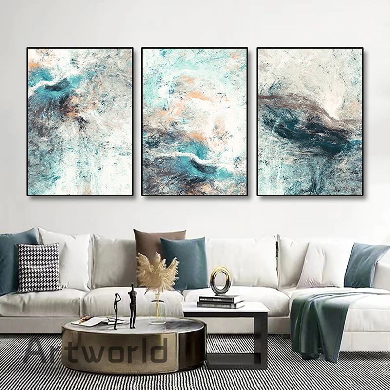 Абстрактные чернила ветра синяя настенная живопись на холсте современные