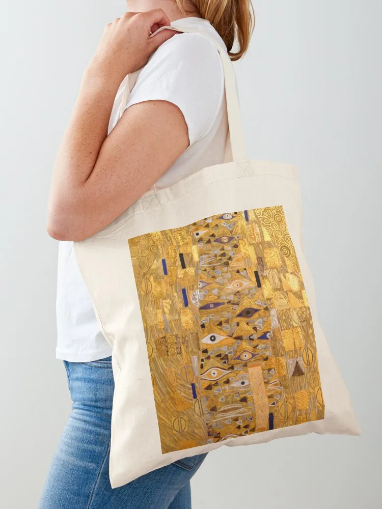 Фото Сумка-тоут Adele Bloch-Bauer I - Detail by Gustav Klimt Gold Tote Bag с логотипом, для пляжа и шопинга, женская пляжная сумка №1
