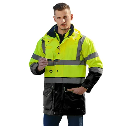 

EN471 ANSI/SEA 107 Hi vis зимнее теплое пальто в 1, водонепроницаемая парка, ветровка, спецодежда, дождевик, светоотражающая защитная куртка
