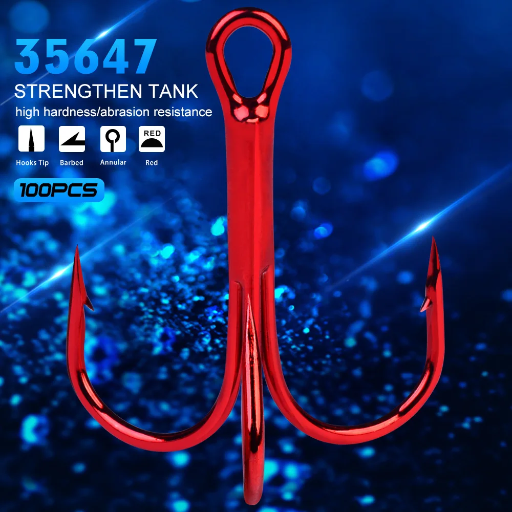 

100PCS Fishing Treble Hooks Sharp Treble Fishing Hooks Set High Carbon Steel Classic Round Bend Triple Fish Hooks Size 2 4 6 8#