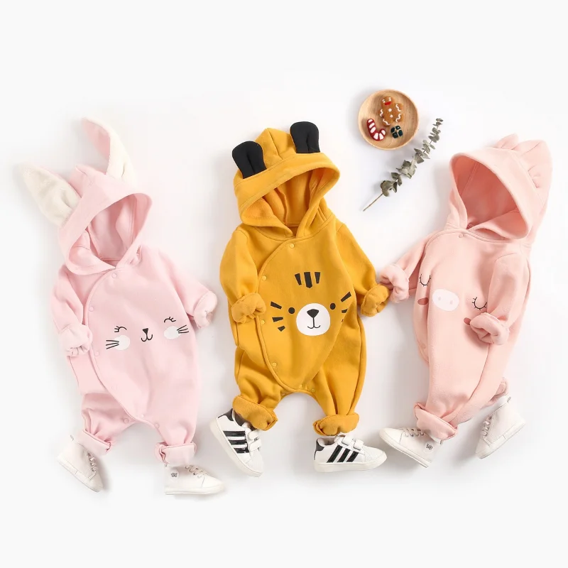 Fashion Cute Winter Baby Girl Romper Newborn Baby Clothes Newborn Photography Romper Animal Cartoon Hooded Baby Boy Clothes