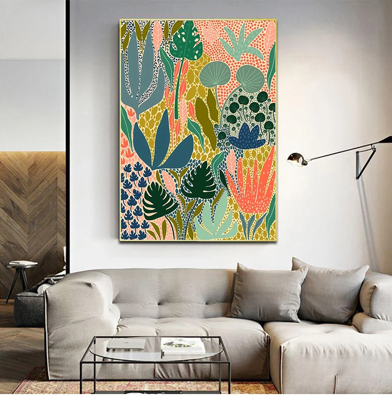 

Современная разноцветная Абстрактная Картина на холсте с изображением садовых растений, постеры и принты, галерея, коридор, уникальный дом...