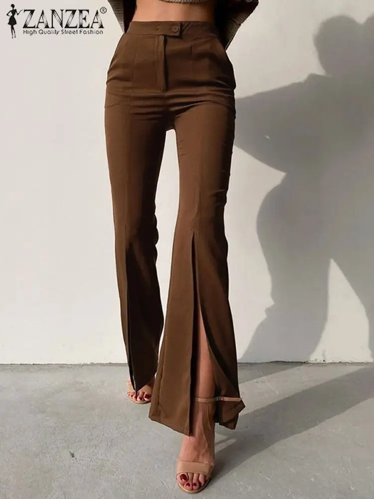 

ZANZEA Street Chic Maxi Pants Women Sexy Skinny Palazzo 2022 Party Elegant Solid Flare Trouser Casual Holiday High Waist Palazzo