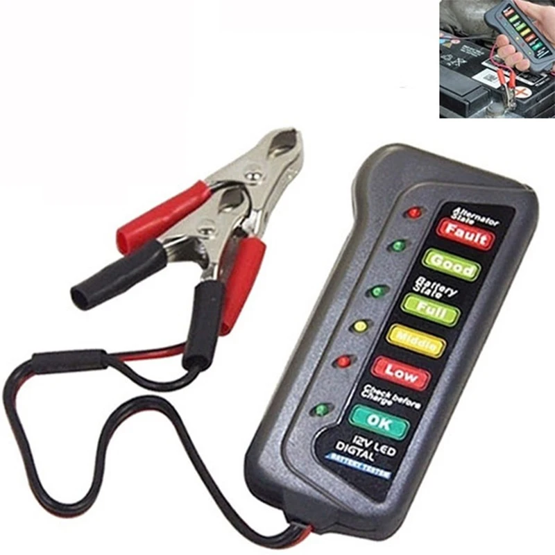 

Mini 12V Car Battery Tester Digital Alternator Tester 6LED Lights Detect Display Car Tool Auto Battery Tester For Car Motorcycle