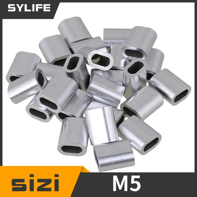 

Sliver Color Oval Shape Aluminum Clip Wire Rope Swage Clip M5 Set of 25