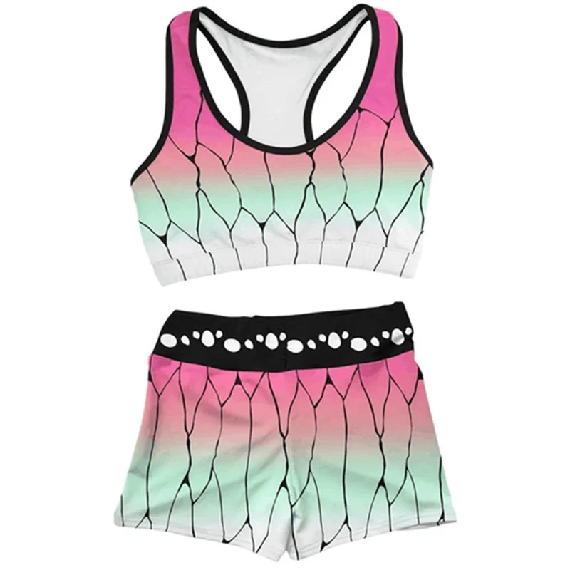 

Cosplay Demon Slayer Kimetsu No Yaiba Kochou Shinobu Sports Vest Swimsuit Suit Summer Women Anime Print Gym Sport Swimsuit Set