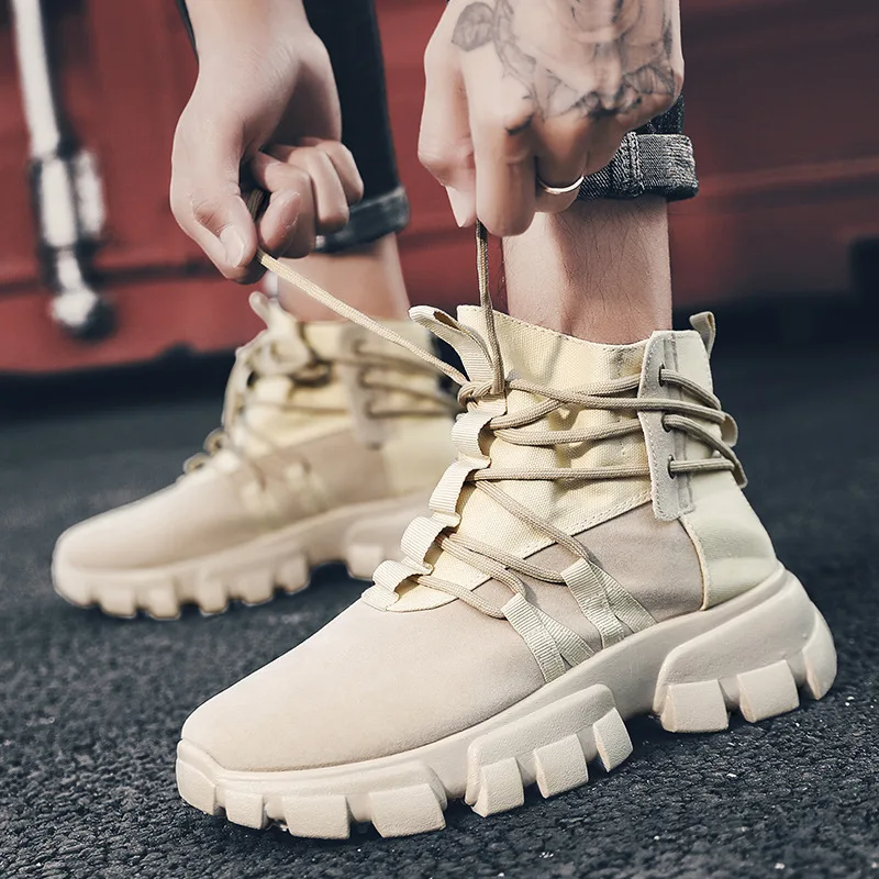 

British spring autumn men shoes hightop Martin boots functional wind thicksoled tooling handsome locomotive boots retro sneakers