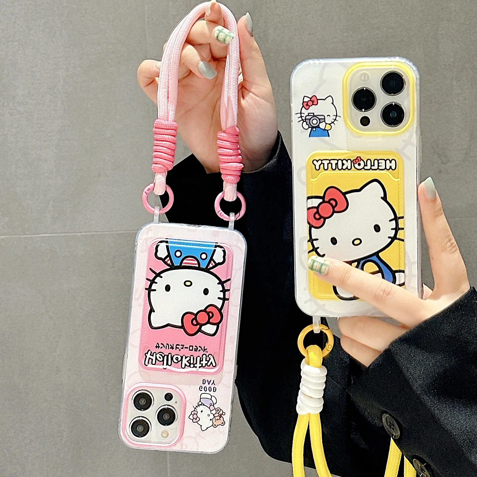 Sanrio милый чехол-кошелек Hello Kitty Kuromi с карманом для карт и ремешком на руку iPhone 16 15 14