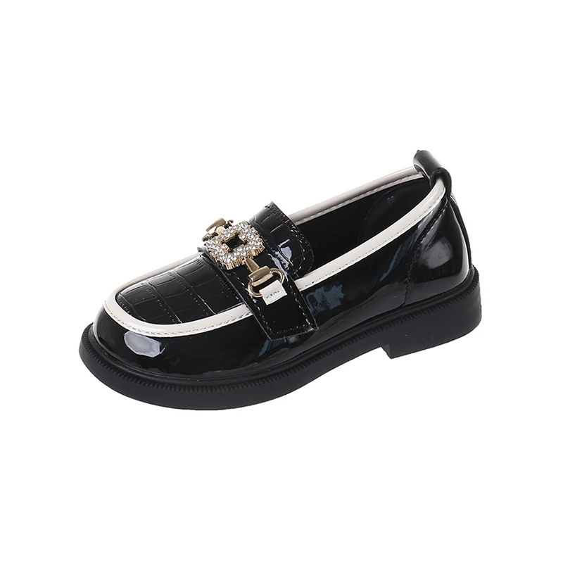 

Rhinestone Children Versatile Korean Style Girls Leather Shoes Black Classic Spring New 2022 Sweet Princess School Shoes Metal