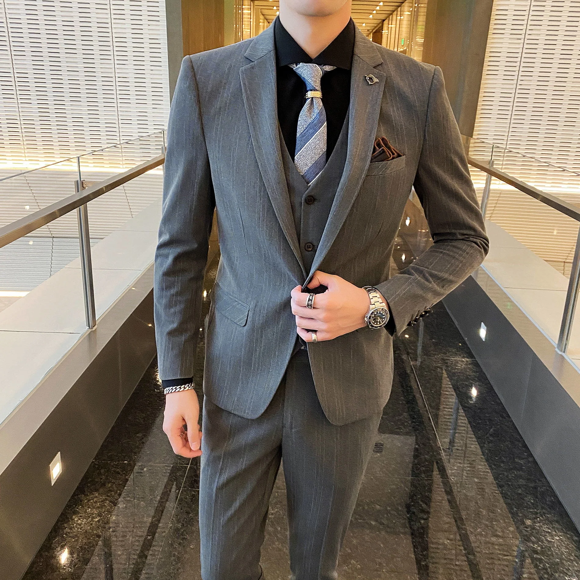 

Boutique (Blazer + Vest + Trousers) Men's Italian Style Elegant Fashion Business Casual Comfortable Dress Gentleman 3-piece Set