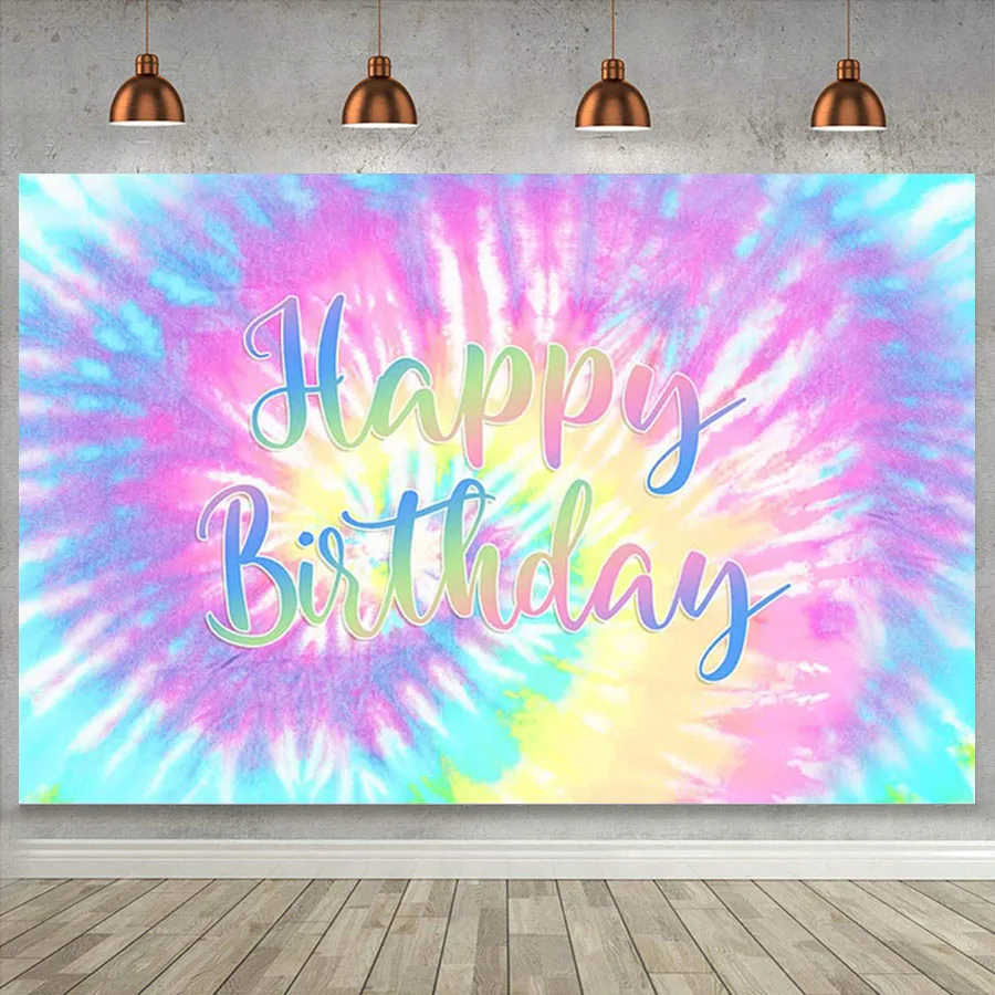 

Tie Dye Themed Backdrop Spiral Pink Purple 1st First Happy Birthday Baby Shower Photography Backgroud Party Banner for Women Gir
