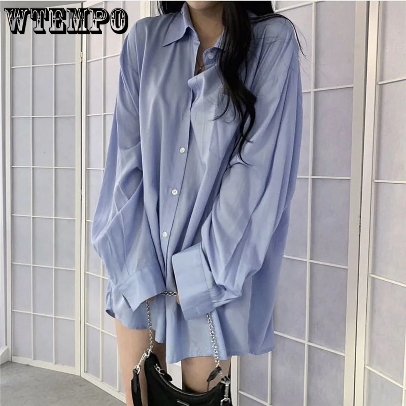 

WTEMPO Thin Sunscreen Shirt Breathable Draping Medium Long Sleeve Top 2023 Summer Solid Casual Loose Fitting Blouse Wholesale